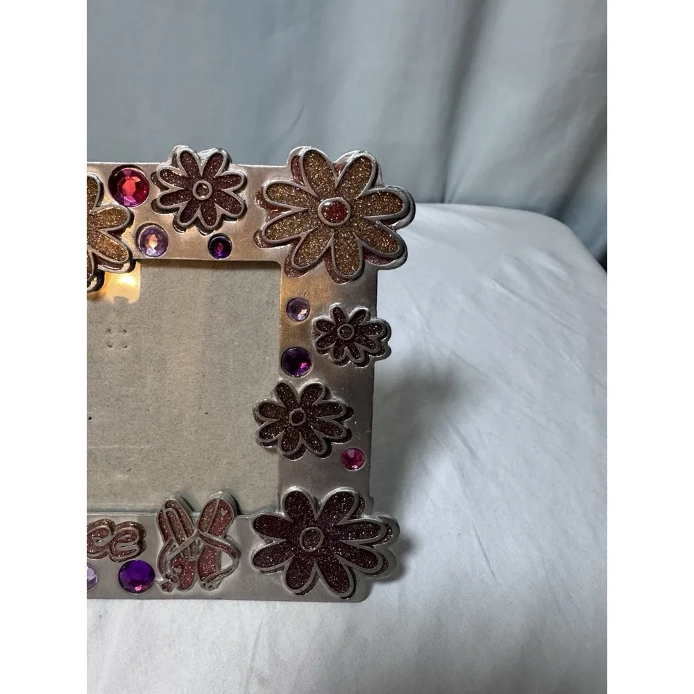Vtg Y2K Claire's Metal Enamel Picture Frame Girls Flower Gems Pink Purple Dance